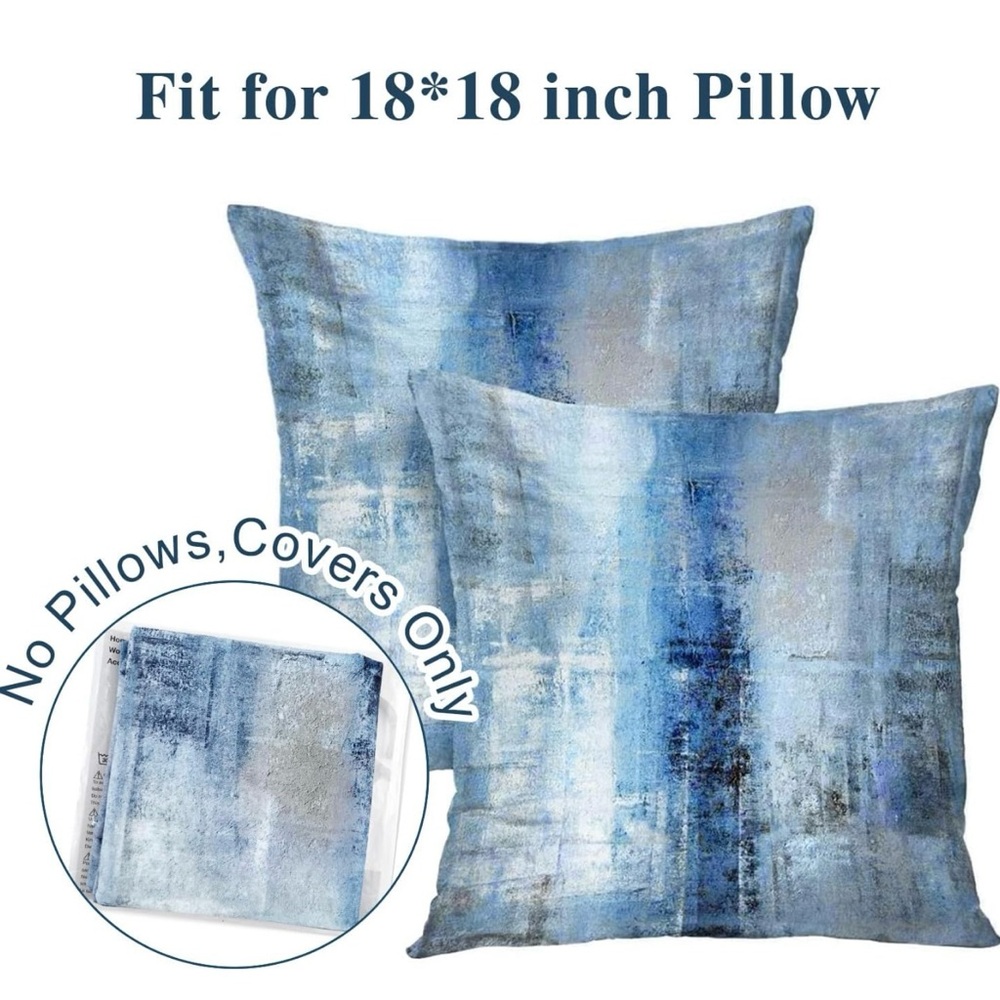 NWT✨(2) Blue Gray and White Watercolor Abstract Accent Pillows 18x18” Washable - Picture 2 of 10